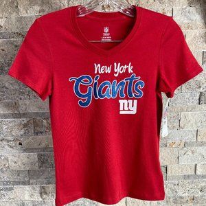 NFL TEAM APPAREL, RED, NEW YORK GIANTS T-SHIRT, GIRLS, SIZE LARGE, GLITTER LTTRS